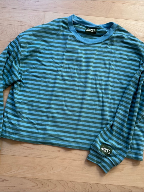 Daily Drills Tops - Daily Drills Womens Teal & Green Striped Long Sleeve Tee